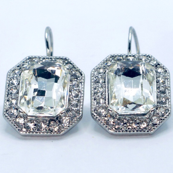 Silver Antique Style Crystal Baguette Crystal Drop Earrings Luxury Wedding - Picture 1 of 2